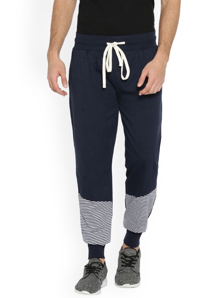 blue and white striped joggers