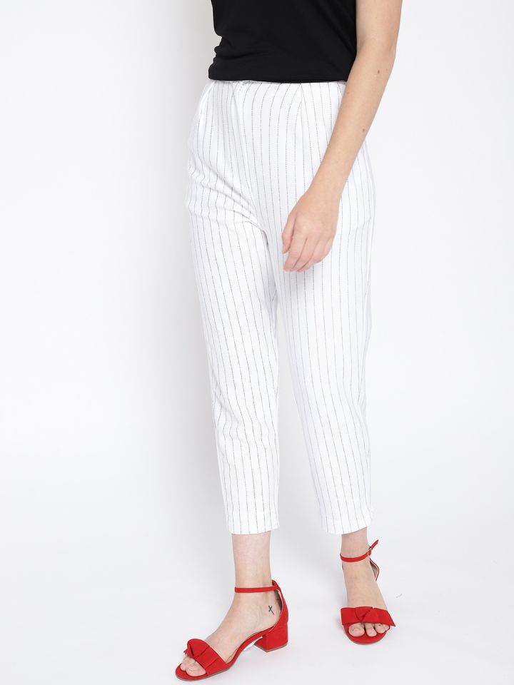 Mango Striped Knit Trousers in White  Lyst UK