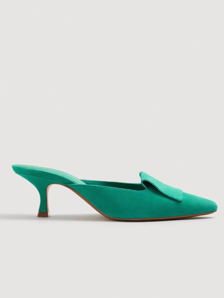 MANGO Women Sea Green Suede Solid Mules
