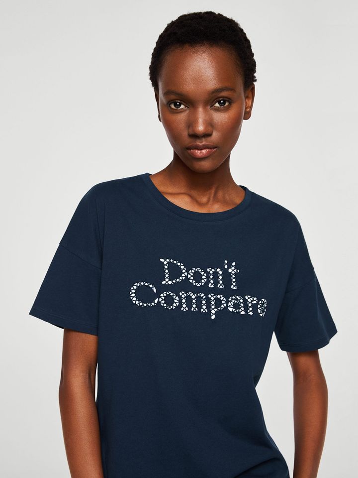 MANGO Women Navy Embroidered Round Neck 
