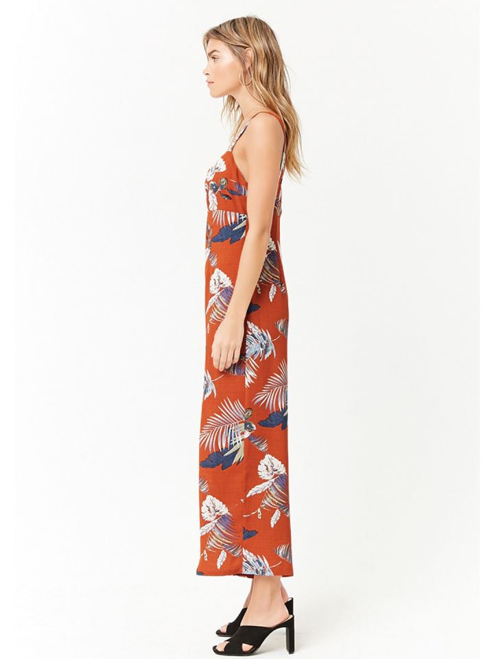 FOREVER 21 Rust Orange Printed Basic Jumpsuit