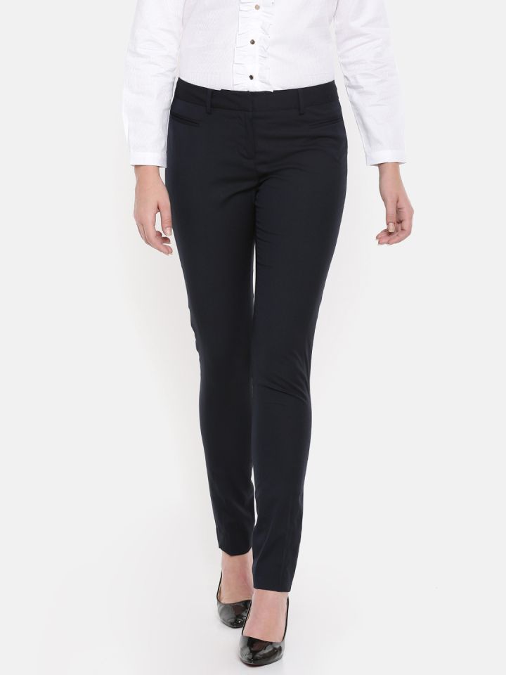 Buy Navy Blue Slim Fit Formal Trousers For Women online  Looksgudin