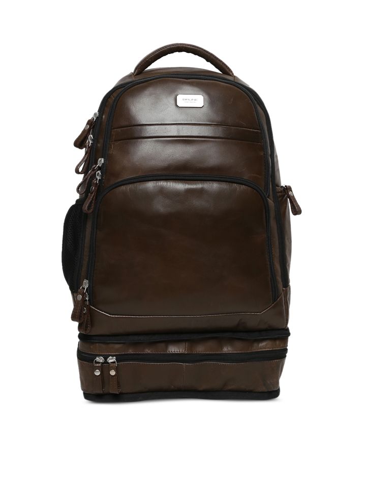 Buy Dark Brown Concealed Compartment Leather Travel Backpack By
