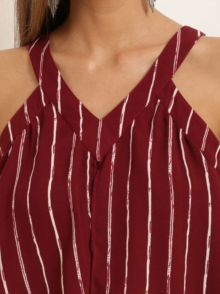 maroon and white jumpsuit