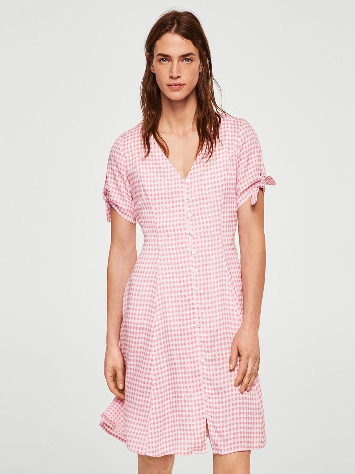 Mango pink tartan dress online