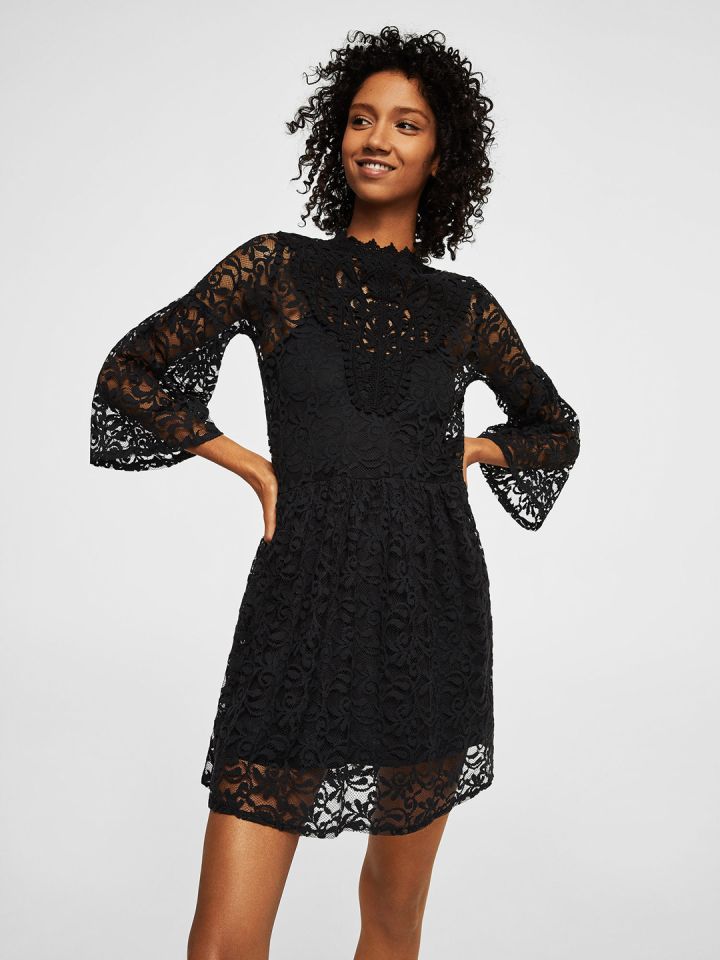Buy MANGO Women Black Lace A Line Dress Dresses for Women