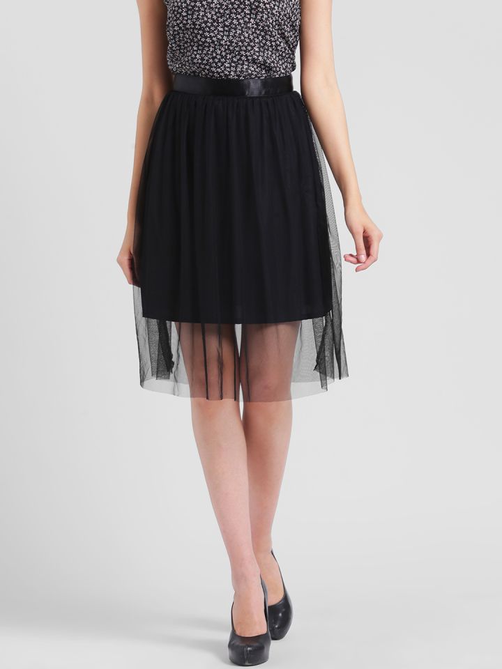 Black mesh clearance knee length skirt
