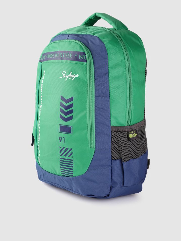 Buy Skybags Unisex Green Navy Blue Typography Backpacks