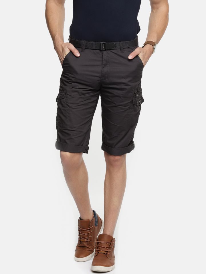 Buy Beevee Men Charcoal Solid Regular Fit Cargo Shorts Shorts