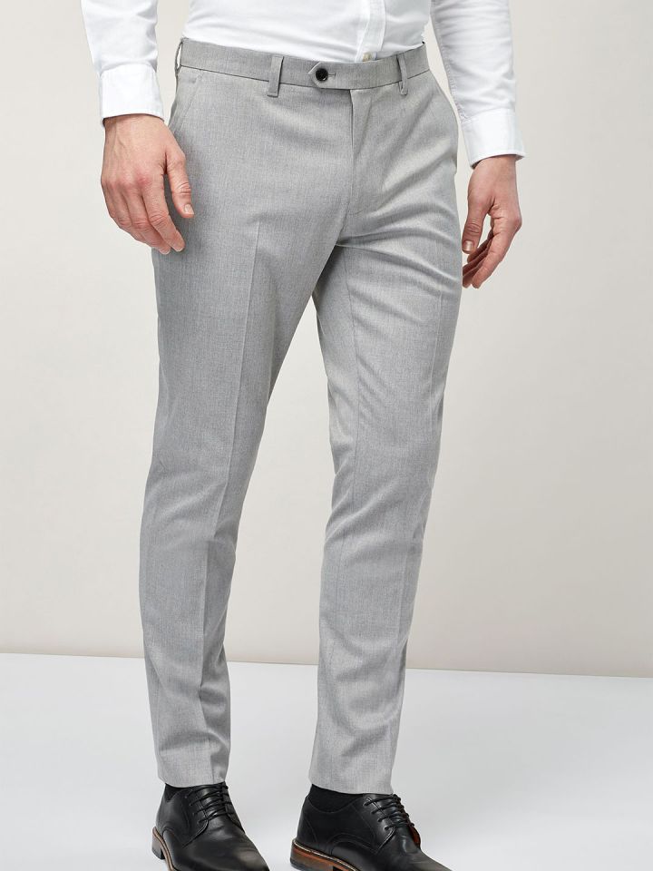 WES Formals by Westside Striped Grey SlimFit Trousers