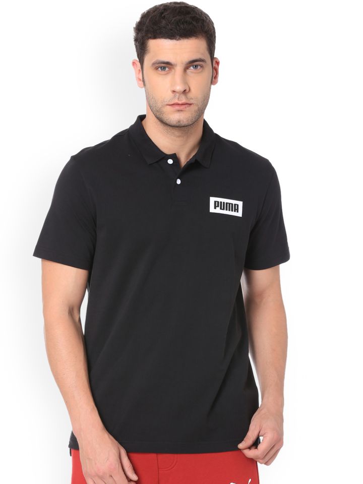 Buy Puma Men Black Solid Polo Collar Rebel Print Polo T Shirt