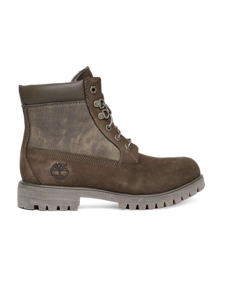 Buy Timberland Men Olive Green 6 IN Panel Leather High Top Boots