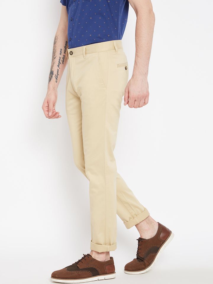Cream Coloured Smart Fit Solid Trousers 