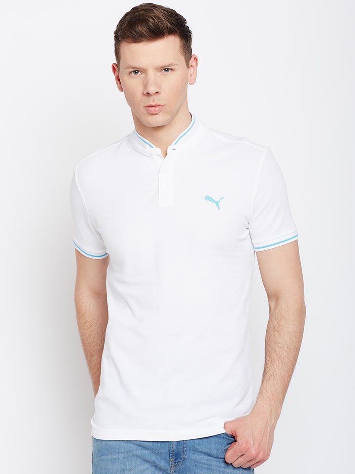 Buy Puma Men White Solid Mandarin Collar T Shirt Tshirts For Men