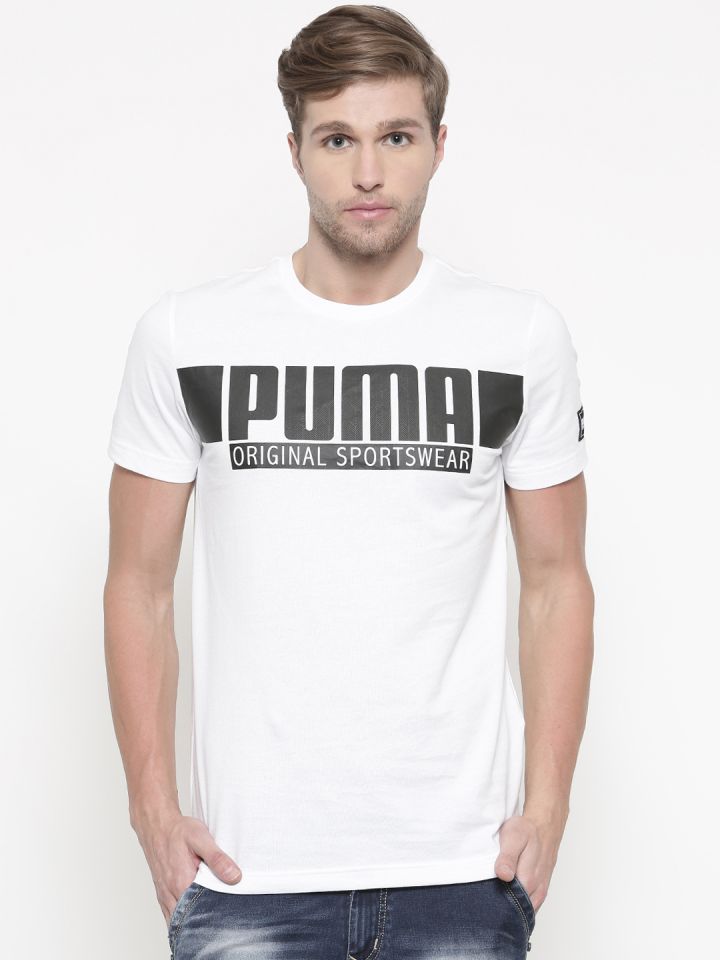 Puma Men White Printed STYLE Athletics Graphic Slim Fit Pure Cotton T shirt