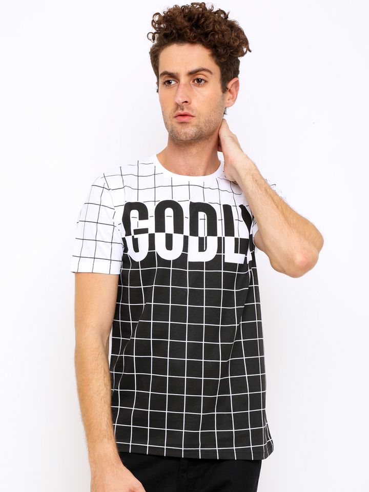 Maniac checkered men's round neck clearance