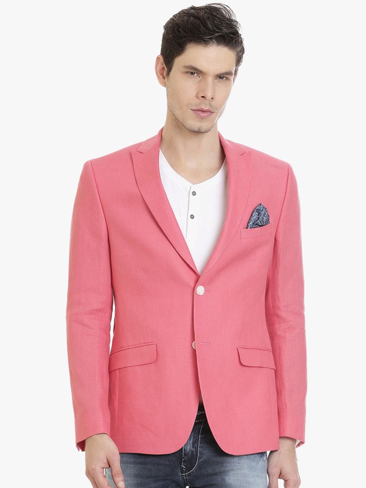 Buy SUITLTD Men Pink Single Breasted Linen Casual Blazer Blazers