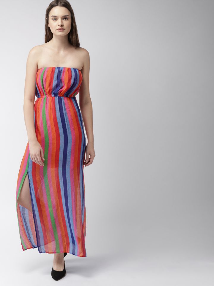 FOREVER 21 Women Multicoloured Striped Tube Maxi Dress