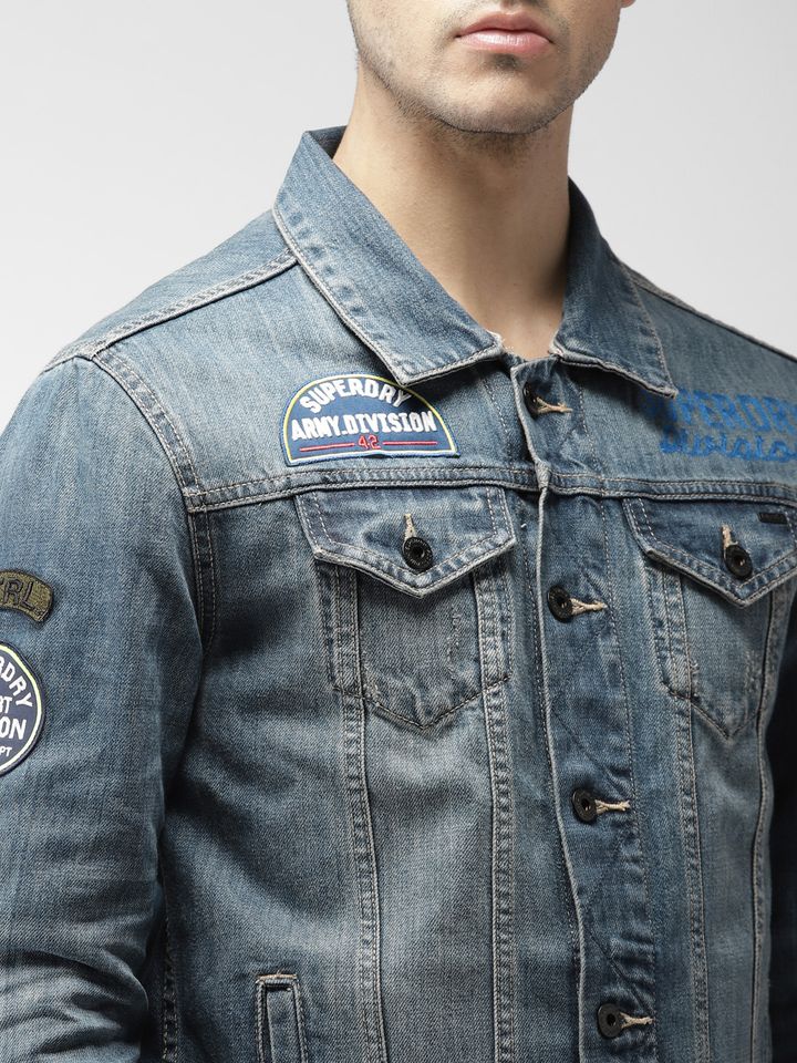 Superdry Men Blue Solid Denim Jacket 