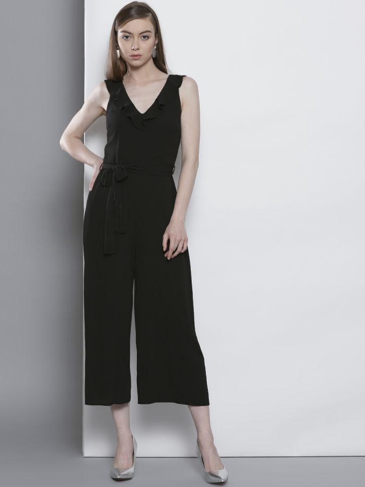 DOROTHY PERKINS Black Solid Culotte Jumpsuit