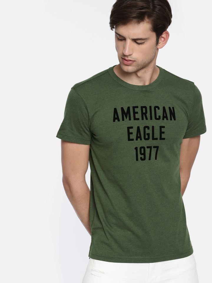 Buy AMERICAN EAGLE OUTFITTERS Men Olive Green Printed Round Neck T