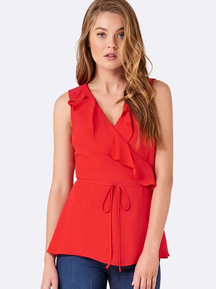 Forever New Women Red Solid Wrap Top