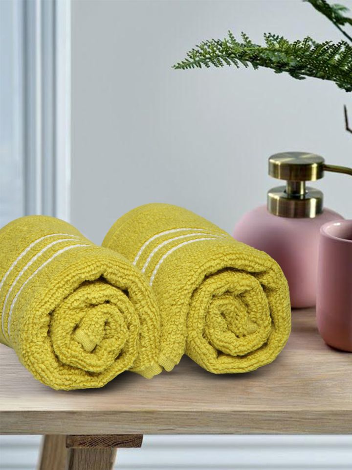 Buy Raymond Home Set Of 2 Yellow 450 GSM Solid Hand Towels Hand