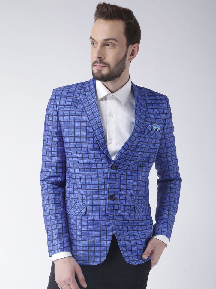 Hangup Blue Checked Single Breasted Blazer