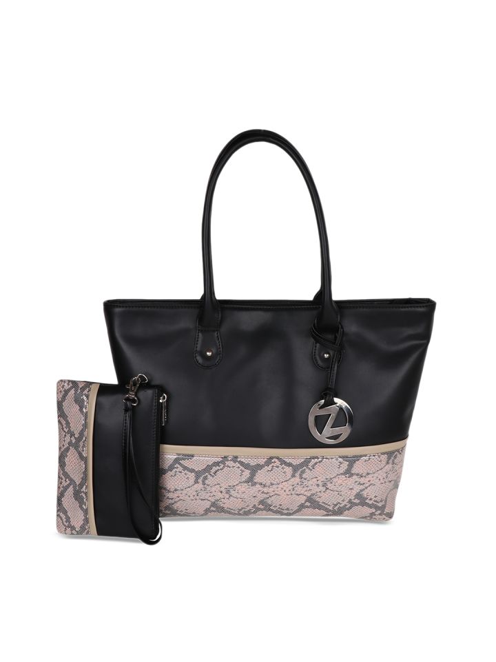 Buy OsaiZ Black Pink Textured Tote Bag Handbags for Women