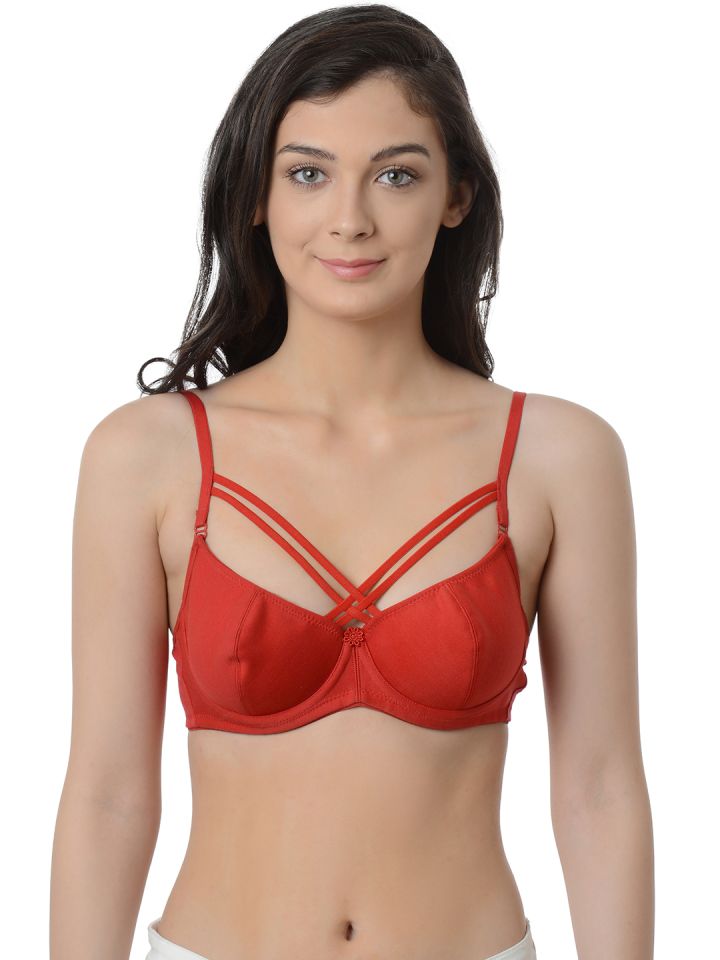 Buy Da Intimo Women Cotton Red And Black Stripes Cotton Non Padded Bra  online