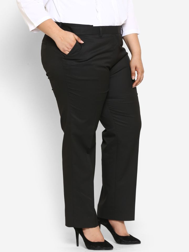 Plus Size Black Elasticated Stretch Straight Leg Trousers  Petite  Yours  Clothing