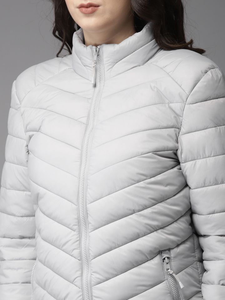 Women's Puffer Padded Jacket Grey Colour Block North Face Inspired –