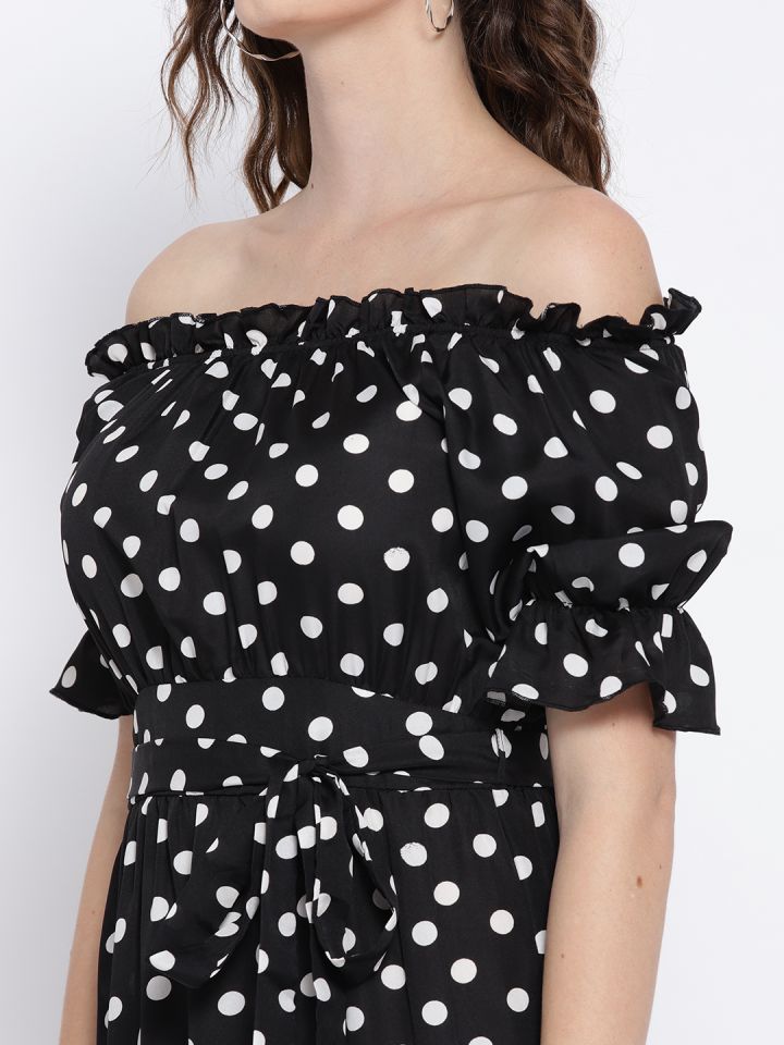 Buy Berrylush Women Black White Polka Dots Printed Off Shoulder Maxi Dress Dresses For Women 6791165 Myntra