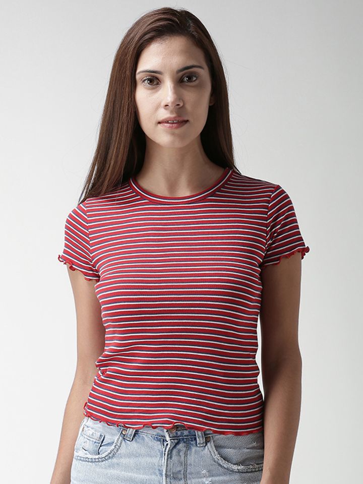 Women's red and white striped sales t shirt