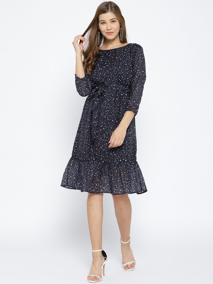 Buy Vero Moda Women Navy Blue Printed Sheath Dress Dresses for