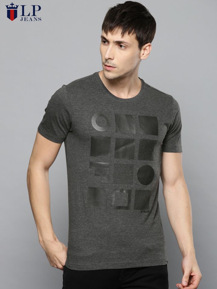 Buy Louis Philippe Jeans Men Charcoal Grey Geometric Printed Slim
