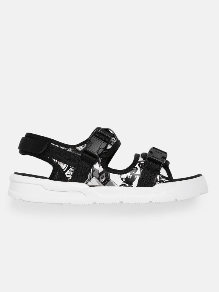 HRX by Hrithik Roshan Men Black White Printed Sports Sandals