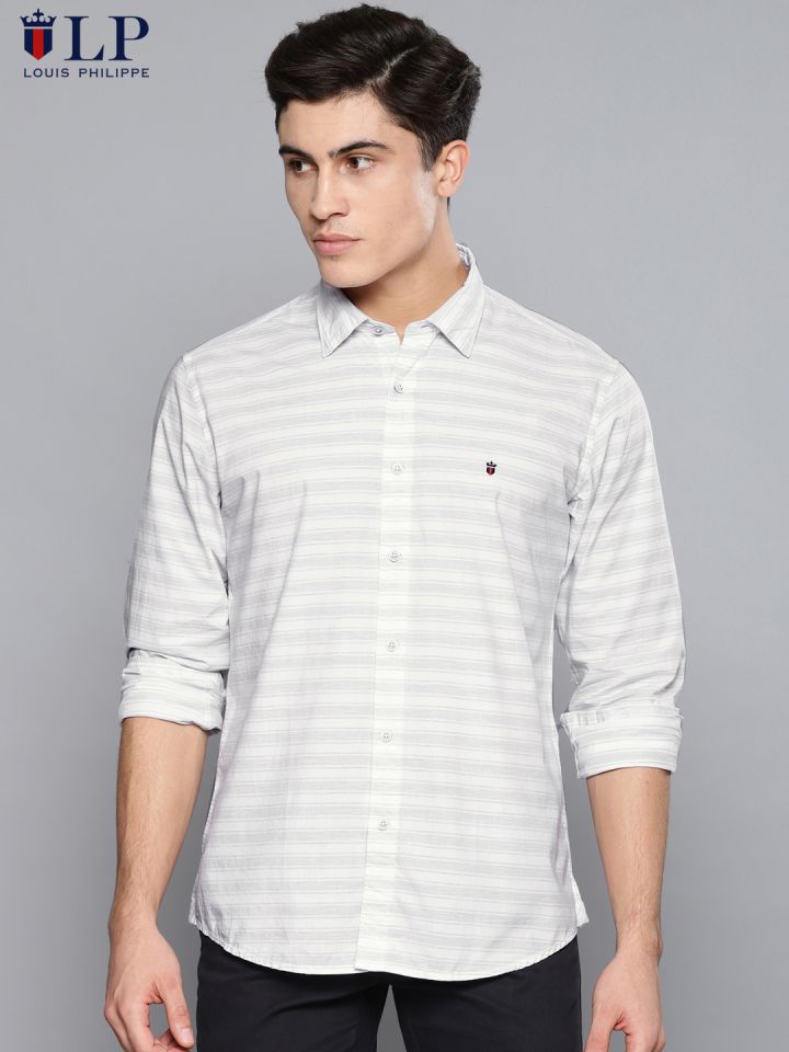 Buy Louis Philippe Sport Men Grey Off White Slim Fit Striped
