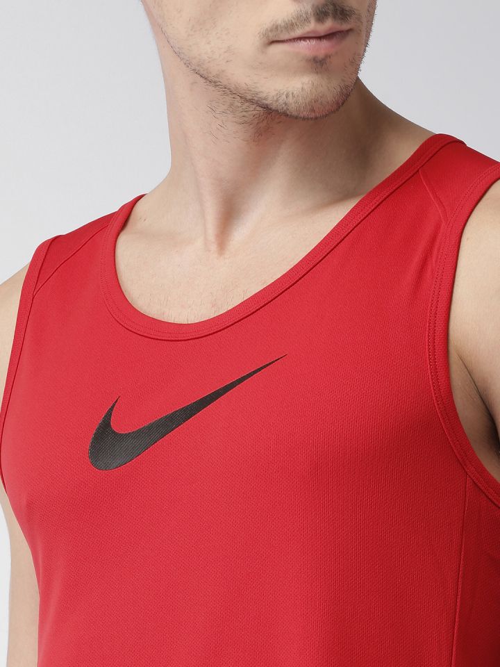 Nike Men Red DRY CROSSOVER DRI FIT Standard Fit Round Neck Sleeveless T shirt