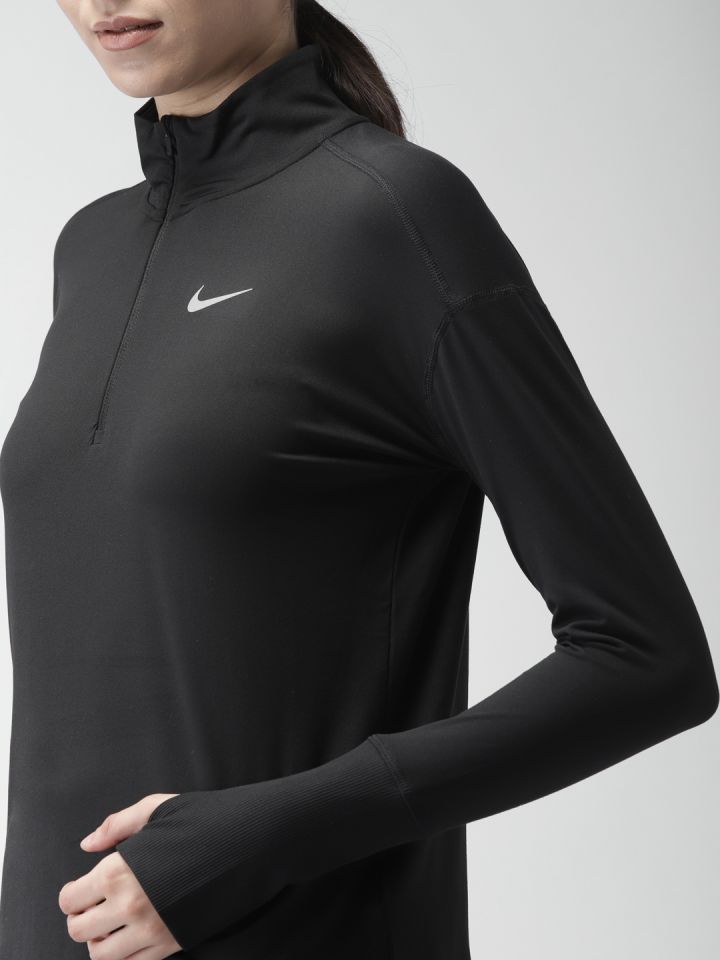 Buy Nike Women Black Solid AS W NK ELMNT TOP HZ Running T Shirt