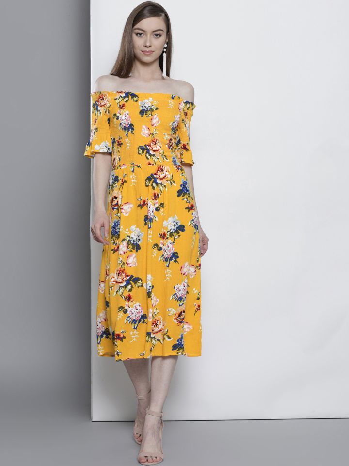 Buy DOROTHY PERKINS Women Yellow Floral Print Bardot Fit And
