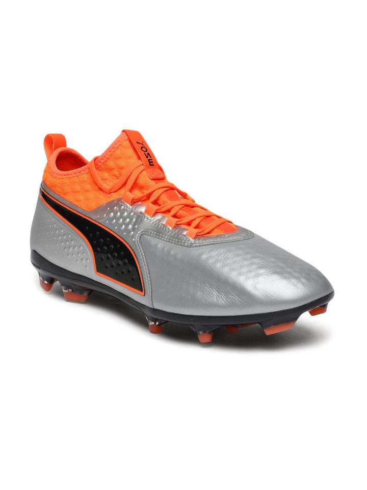 Buy Puma Men Silver Toned Orange One 2 Lth Firm Ground Leather