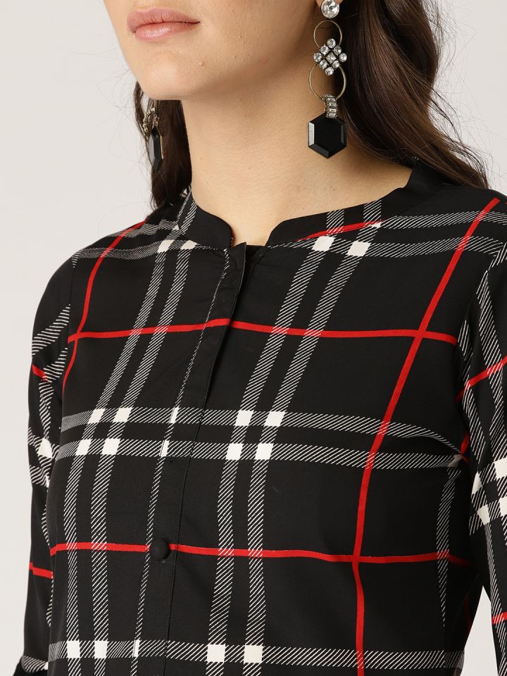 Buy Libas Women Black Red Checked Straight Kurta Kurtas for