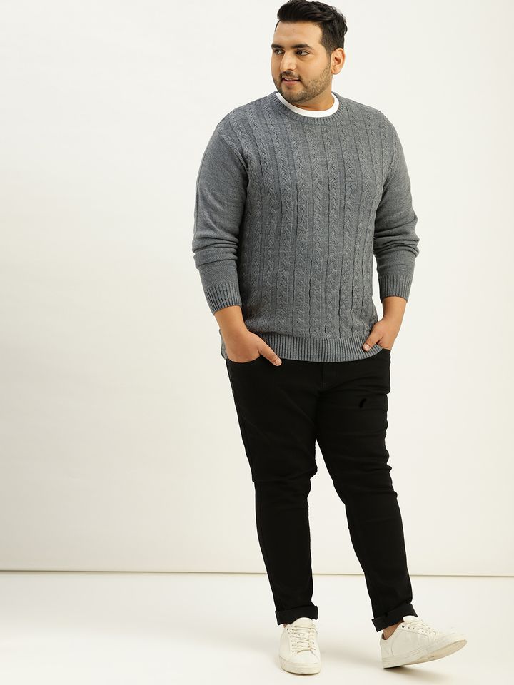 Buy Sztori Plus Size Men Grey Self 