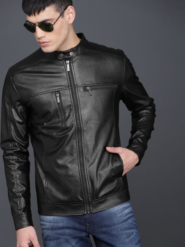 WROGN Men Black Solid Biker Jacket