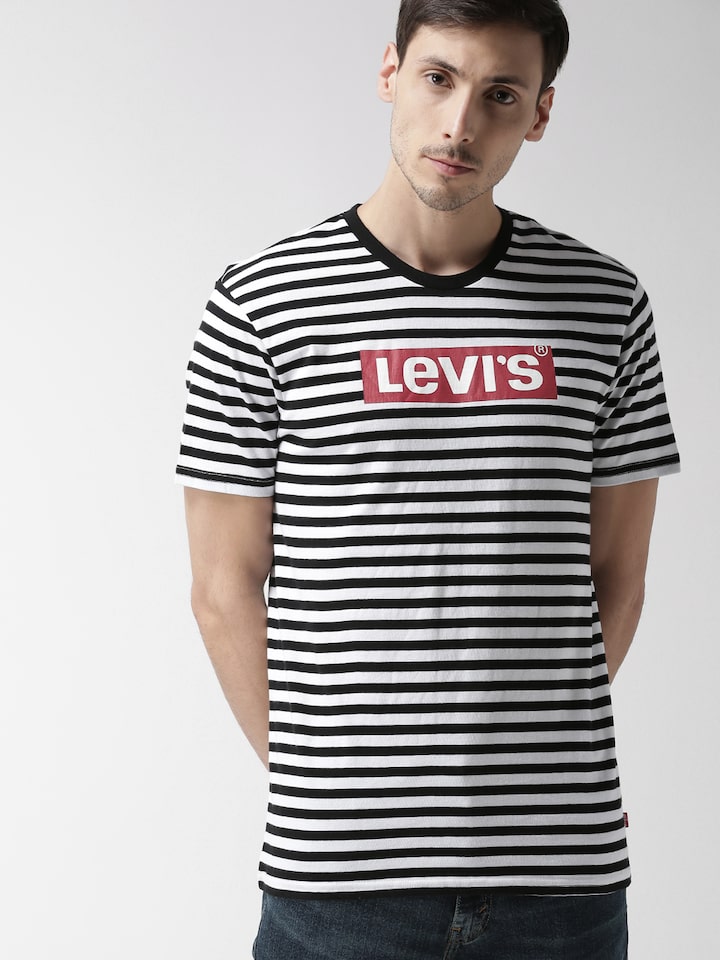 Buy Levis Men Black White Striped Round Neck Pure Cotton T Shirt - Tshirts  for Men 6841000 | Myntra