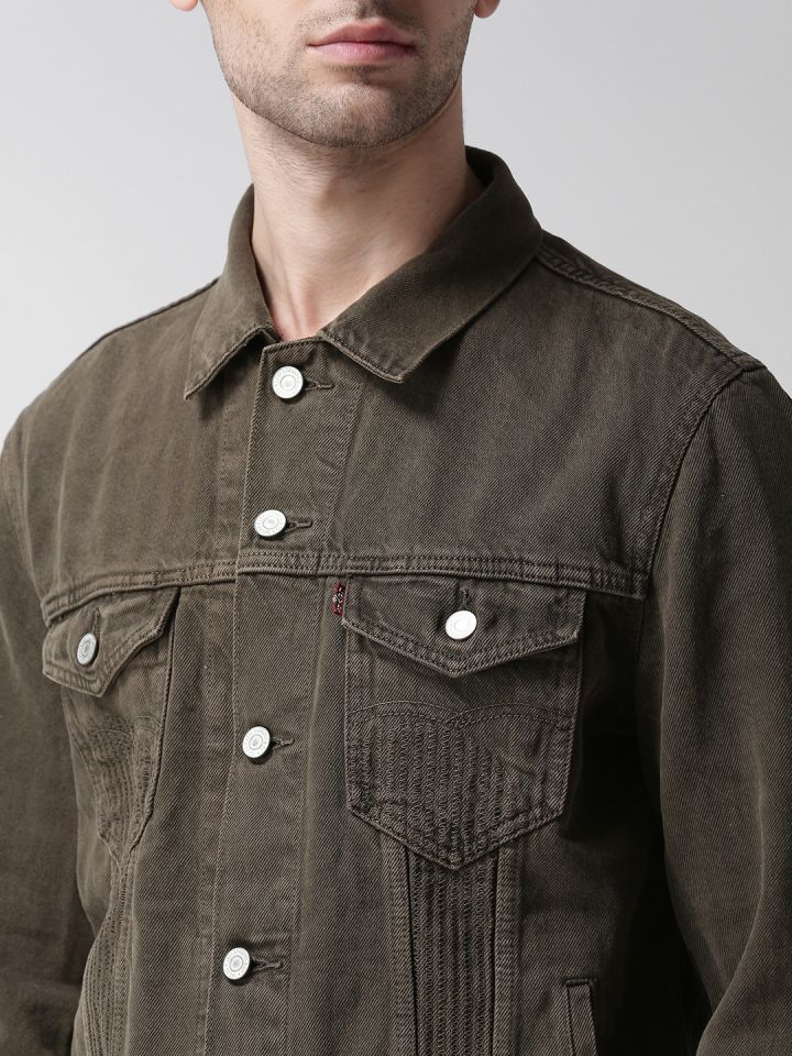 Olive green levi's sales denim jacket