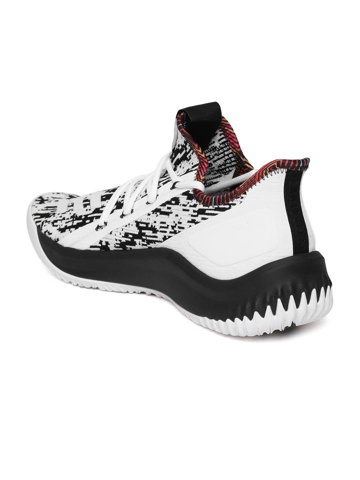 ADIDAS Men Black White Dame D.O.L.L.A. Woven Design Basketball Shoes