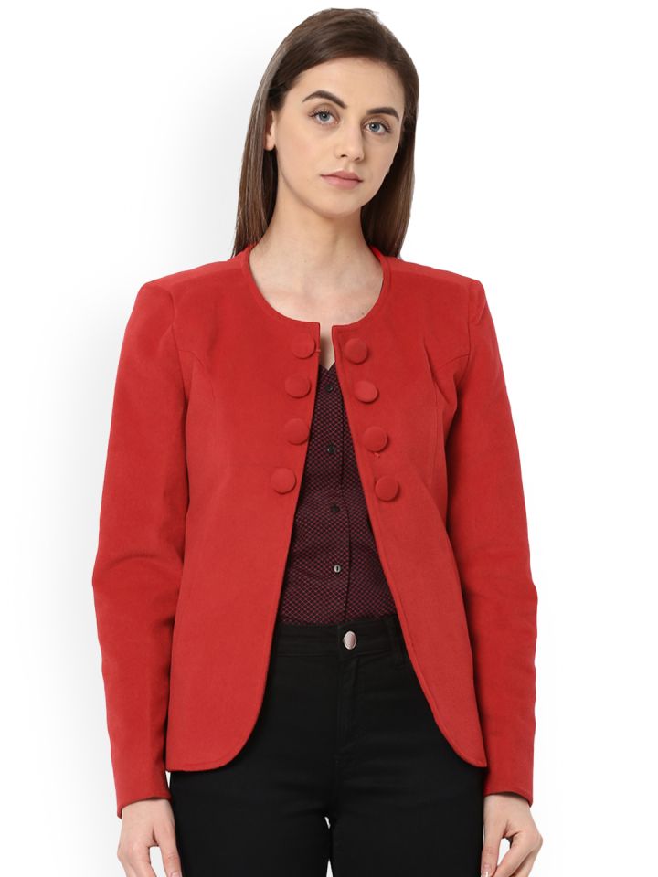 Van Heusen Woman Red Solid Formal Jacket