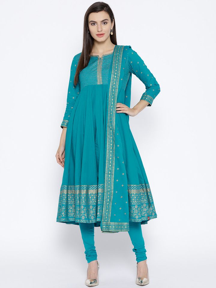 Buy Biba Women Teal Green Printed Kurta 
